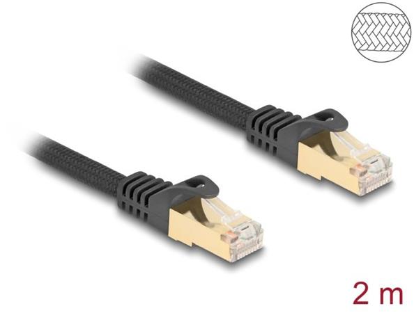 Delock Síťový kabel RJ45 Cat.6A S/FTP, zalomený dolů o 45°, 2 m, černý 80318