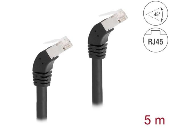 Delock Síťový kabel RJ45 Cat.6A S/FTP, zalomený dolů o 45°, 5 m, černý 80278