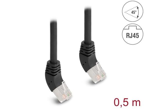Delock Síťový kabel RJ45 Cat.6A S/FTP, zalomený nahoru o 45°, 1 m, černý 80269