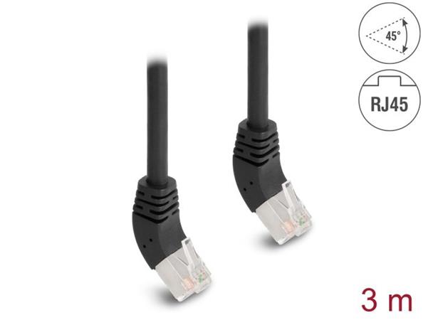 Delock Síťový kabel RJ45 Cat.6A S/FTP, zalomený nahoru o 45°, 3 m, černý 80271