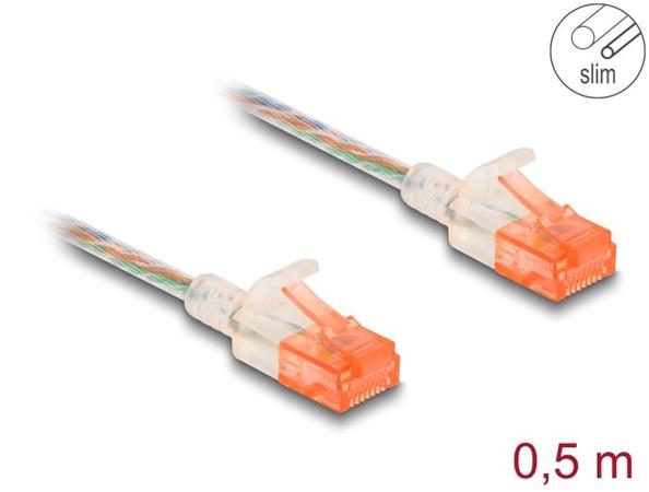 Delock Síťový kabel RJ45, Cat.6A, U/UTP, tenký, 0,5 m, transparentní 80352