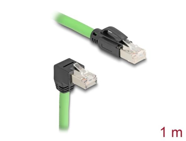 Delock Síťový kabel RJ45, Cat.6A zástrčky na zástrčky pravoúhlý dolů SF/UTP vhodné pro řetězení PUR (TPU) 1 m zele 80895