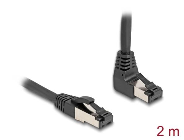 Delock Síťový kabel RJ45 Cat.8.1 S/FTP, zalomený nahoru o 90° / přímý, 2m, černý 80395