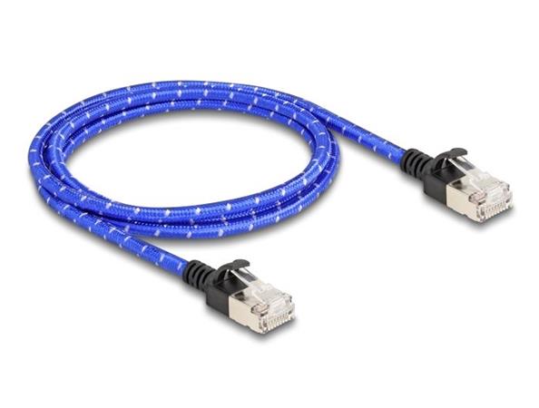 Delock Síťový kabel RJ45 s opleteným pláštěm, Cat. 6A, U/FTP Slim, 1 m, modrý 80377