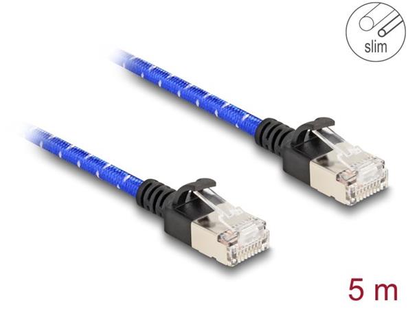 Delock Síťový kabel RJ45 s opleteným pláštěm, Cat. 6A, U/FTP Slim, 5 m, modrý 80380