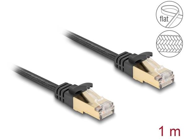 Delock Síťový kabel RJ45 s pleteným opláštěním, Cat.6A, ze zástrčky S/FTP na zástrčku, 1 m, černý 80325