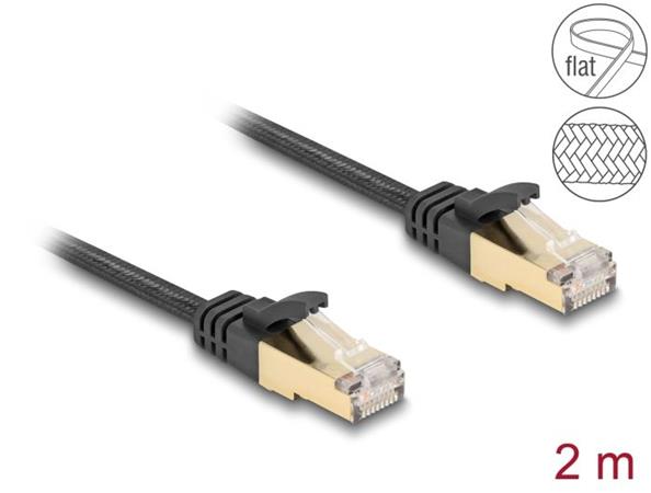 Delock Síťový kabel RJ45 s pleteným opláštěním, Cat.6A, ze zástrčky S/FTP na zástrčku, 2 m, černý 80326