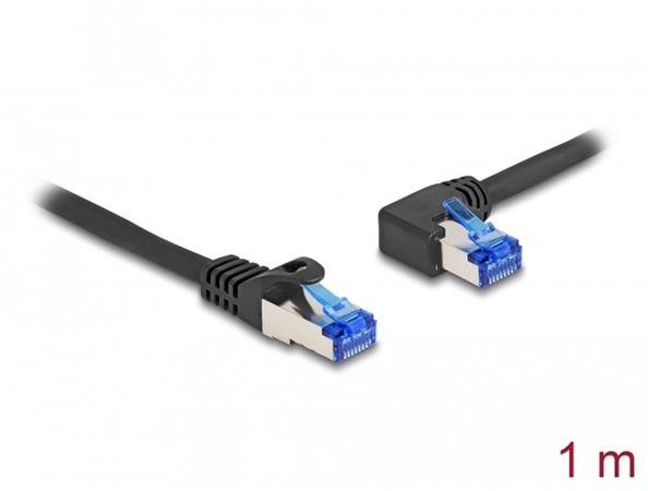 Delock Síťový kabel rozhraní RJ45 Cat.6A, S/FTP, přímý / levý pravoúhlý, 1 m, černý 80218