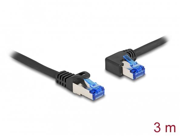 Delock Síťový kabel rozhraní RJ45 Cat.6A, S/FTP, přímý / levý pravoúhlý, 3 m, černý 80220