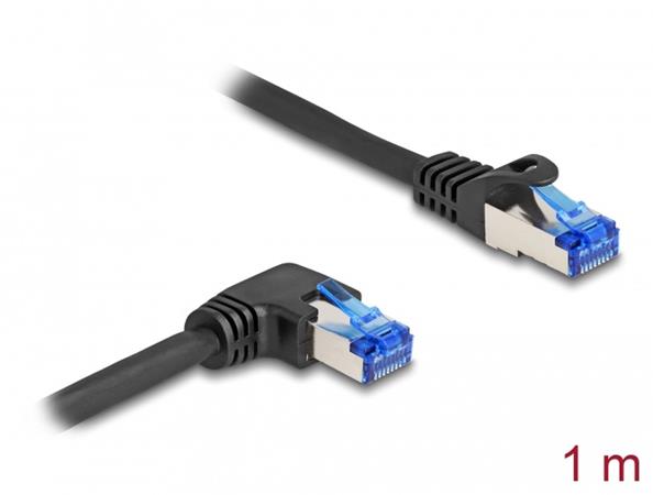 Delock Síťový kabel rozhraní RJ45 Cat.6A, S/FTP, přímý / pravý pravoúhlý, 1 m, černý 80222