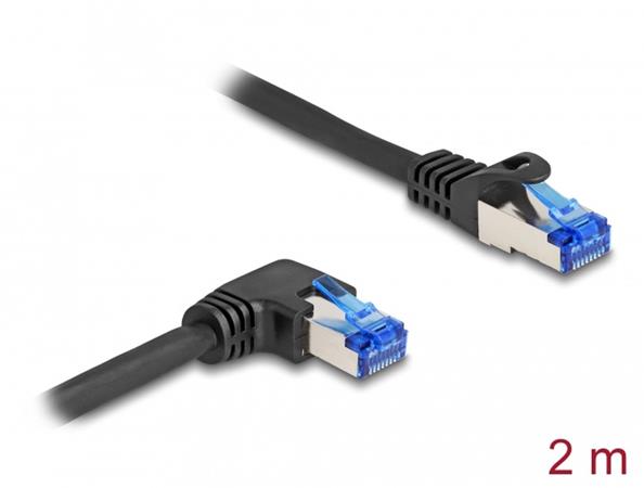 Delock Síťový kabel rozhraní RJ45 Cat.6A, S/FTP, přímý / pravý pravoúhlý, 2 m, černý 80223
