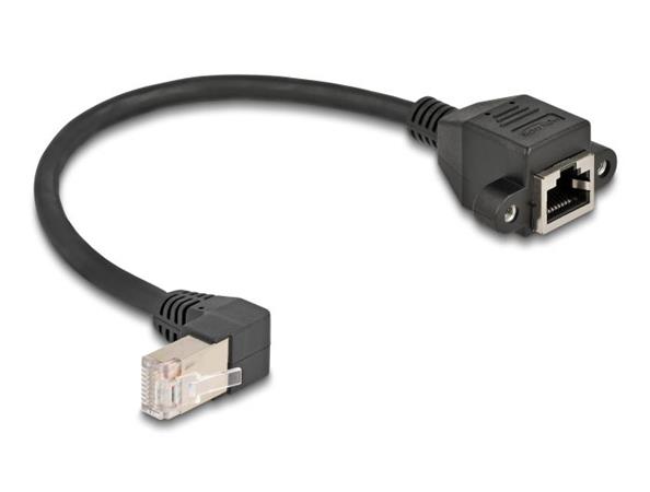 Delock Síťový prodlužovací kabel ze zástrčky S/FTP RJ45, pravoúhlý (90°), na integrovanou zásuvku RJ45, Cat.6A, 0, 80309
