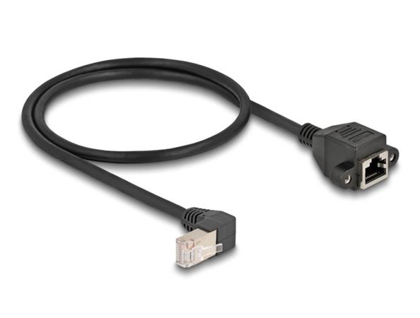 Delock Síťový prodlužovací kabel ze zástrčky S/FTP RJ45, pravoúhlý (90°), na integrovanou zásuvku RJ45, Cat.6A, 0, 80310