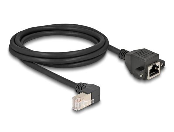 Delock Síťový prodlužovací kabel ze zástrčky S/FTP RJ45, pravoúhlý (90°), na integrovanou zásuvku RJ45, Cat.6A, 2 80312