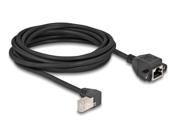 Delock Síťový prodlužovací kabel ze zástrčky S/FTP RJ45, pravoúhlý (90°), na integrovanou zásuvku RJ45, Cat.6A, 5 80314