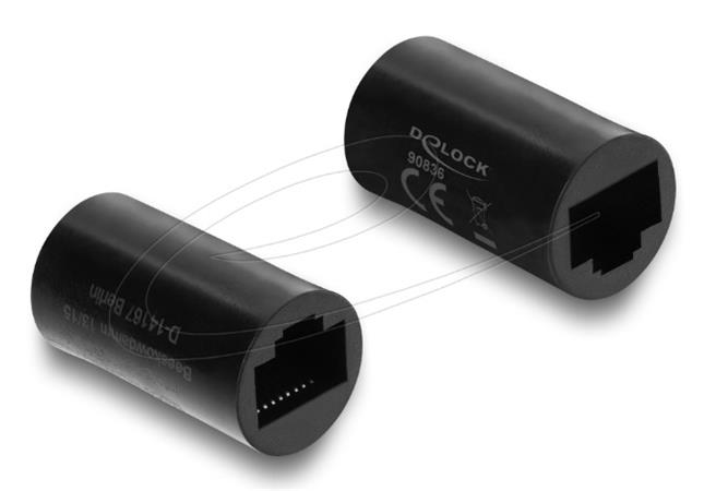 Delock Spojka adaptéru ze zásuvky RJ45 na zásuvku Cat.6, válcový tvar, černá 90836