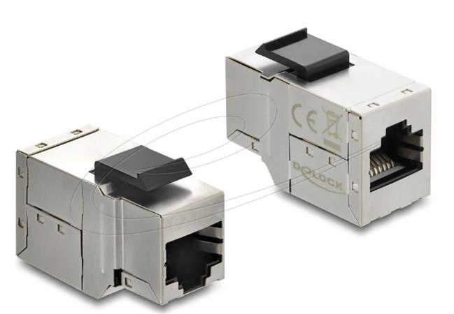 Delock Spojka modulu Keystone ze zásuvky RJ45 na zásuvku RJ45 Cat.6A s černou plastovou západkou, stíněná