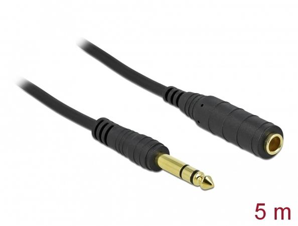 Delock Stereo Jack prodlužovací kabel 6,35 mm 3 pin samec na samici 5 m černý 86767
