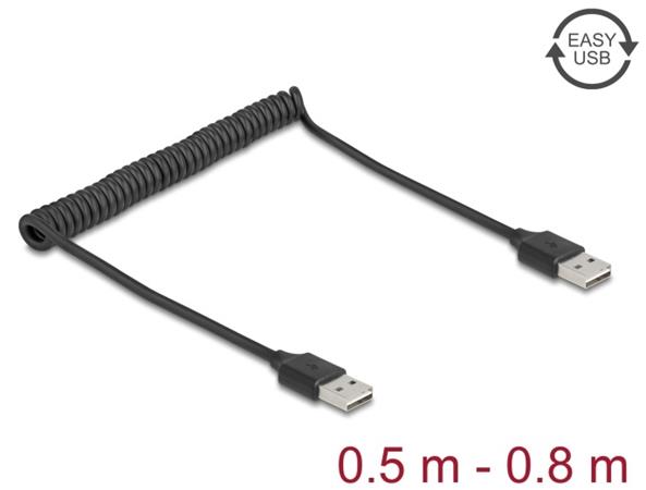 Delock Stočený kabel EASY-USB 2.0 ze zástrčky Typ-A na zástrčku EASY-USB Typ-A, 0,5 m až 0,8 m, černý 90124