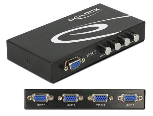 DeLock Switch VGA 4 port manual bidirectional - Spínač monitoru - 4 x VGA - desktop 87635
