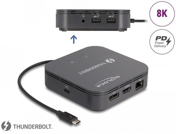 Delock Thunderbolt™ 3 Mini Dokovací stanice 8K - DisplayPort / HDMI / USB / LAN / Audio / PD 3.0 87789