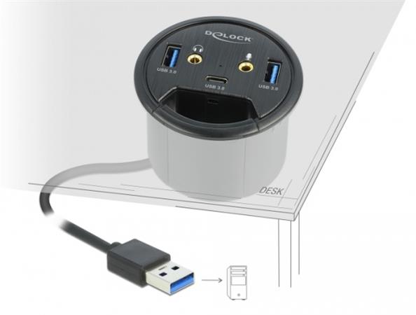 Delock Tříportový stolní rozbočovač USB 1 x USB Type-C™ a 2 x USB Typu-A + porty HD-Audio 62794