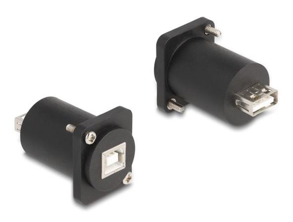 Delock Typu D Modul USB 2.0 Typ-B samice na Typ-A samice se šroubky, černá 88110