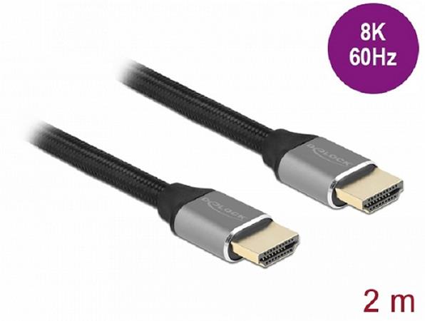 Delock Ultra vysokorychlostní HDMI kabel, 48 Gbps, 8K 60 Hz, šedá 2 m certifikovaný 83996