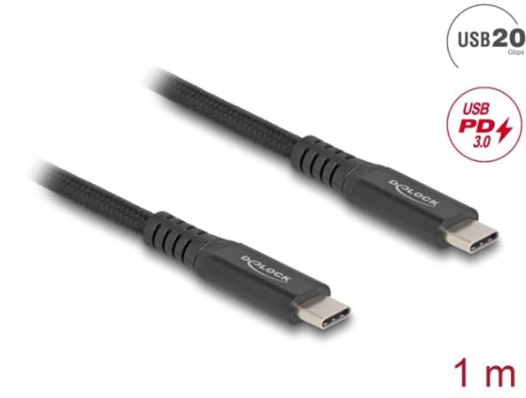 Delock USB 20 Gbps kabel USB Type-C™ samec na samec PD 3.0 100 W E-Marker 1 m černý kov 80024