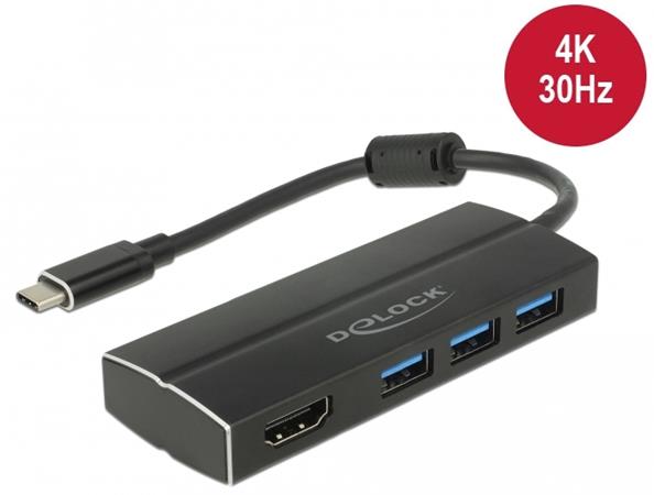 Delock USB 3.1 Gen 1 Adaptér USB Type-C™ na 3 x USB 3.0 Typ-A Hub + 1 x HDMI (DP Alt Mód) 4K 30 Hz 63931