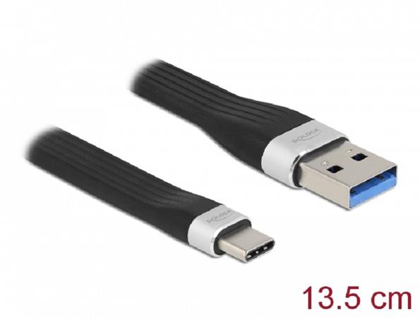 Delock USB 3.2 Gen 2, FPC plochý stuhový kabel, USB Typ-A na USB Type-C™, 13,5 cm, PD 3 A 85771