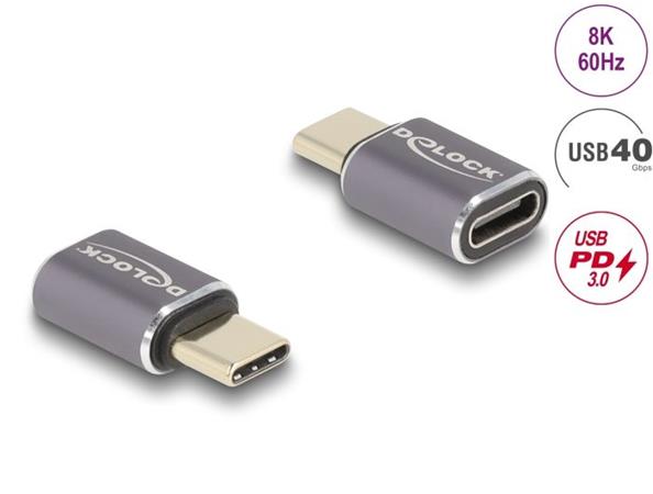 Delock USB Adaptér 40 Gbps USB Type-C™ PD 3.0 100 W samec na port samice 8K 60 Hz kovová 60046