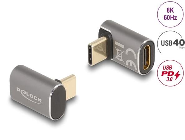Delock USB Adaptér 40 Gbps USB Type-C™ PD 3.0 100 W samec na samice pravoúhlý 8K 60 Hz kovová 60054