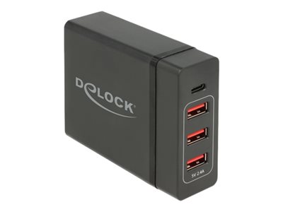 DeLOCK USB Charger 1 x USB Type-C PD + 3 x USB Type-A 60 W - Síťový adaptér - AC 100-240 V - 60 Wat 63974