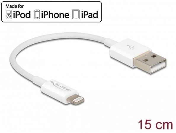 Delock USB datový a napájecí kabel pro iPhone™, iPad™, iPod™ bílý 15 cm 83001