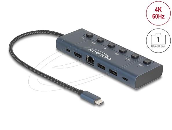 Delock USB Type-C Dokovací stanice 4K - HDMI / USB / Gigabit LAN / PD 3.0 90 W s přepínači 92000