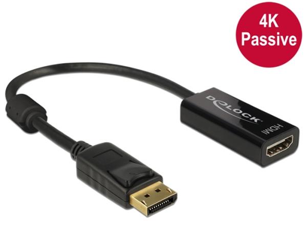 DeLOCK - Video adaptér - DisplayPort / HDMI - DisplayPort (M) do HDMI (F) - 20 cm - černá - podporu 62609