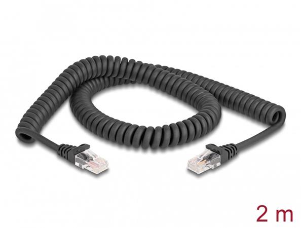 Delock Vinutý kabel rozhraní RJ45, ze zástrčky na zástrčku, Cat.5e, 2 m, černý 87993