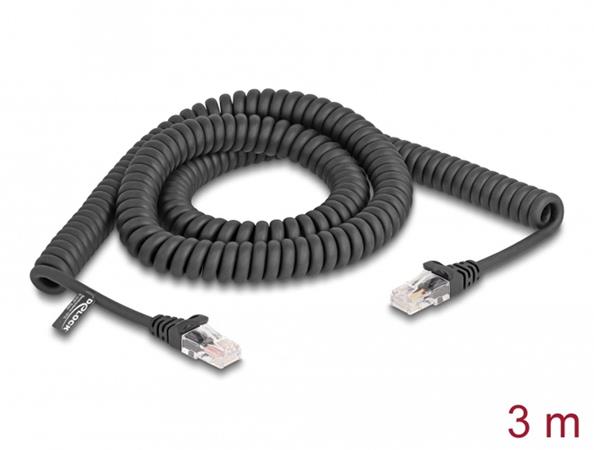 Delock Vinutý kabel rozhraní RJ45, ze zástrčky na zástrčku, Cat.5e, 3 m, černý 87994