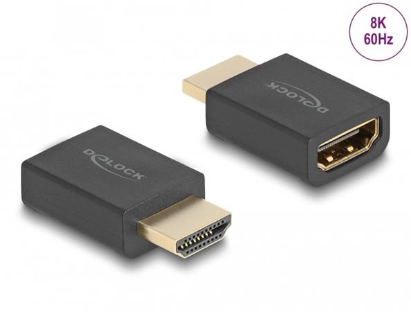 Delock Vysokorychlostní rozhraní HDMI s adaptérem sítě Ethernet, ze zástrčky na zásuvku, 8K 60 Hz, černé 66460