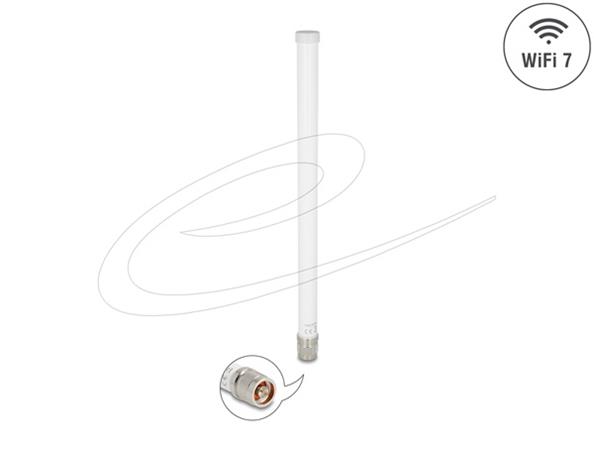 Delock WiFi 7 anténa N samec 4,5 - 6,6 dBi 32 cm všesměrová pevná venkovní bílá 81455