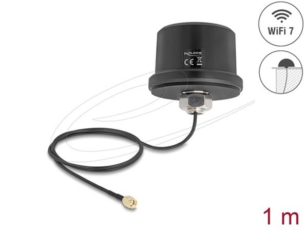 Delock WiFi 7 Anténa RP-SMA samec 3,1 - 3,5 dBi všesměrová, připojovací kabel ULA100 1 m střešní montáž venkovní č 81468
