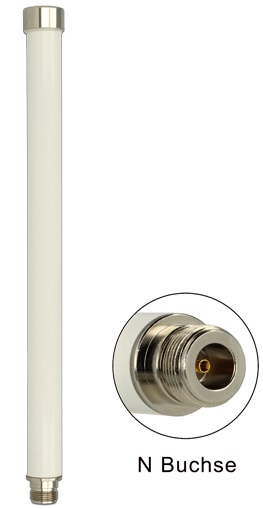 Delock WLAN anténa 802.11 ac/a/h/b/g/n N jack 6 ~ 8 dBi 280 mm všesměrová, bílá , venkovní 88821