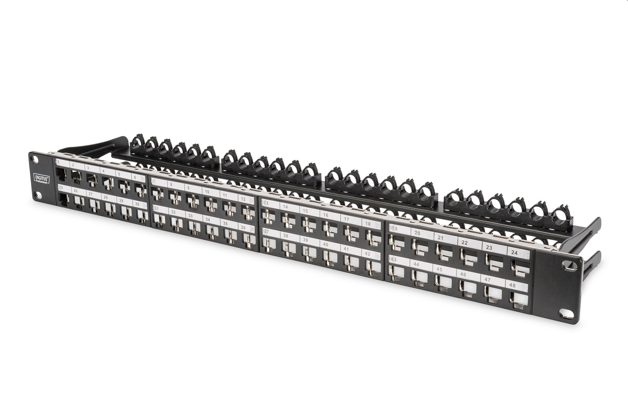 DIGITUS 19" modulárny patch panel 48port 1U vhodný pre UTP i STP keystony, čierny RAL9005 DN-91424