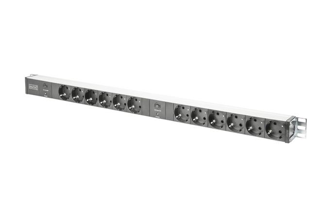 DIGITUS 19" PDU, 1U hliník, SCHUKO -> 12x CEE 7/4, přepěťová ochrana DN-95405