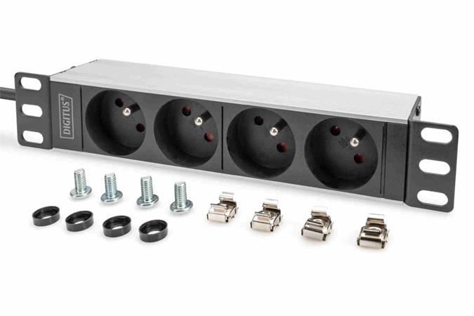 Digitus 1U hliníkové PDU, montáž do racku 254 mm (10"), 4x zásuvka CEE 7/5, 16 A, 4000 W, 250 VAC 50/60 Hz DN-95418-FR