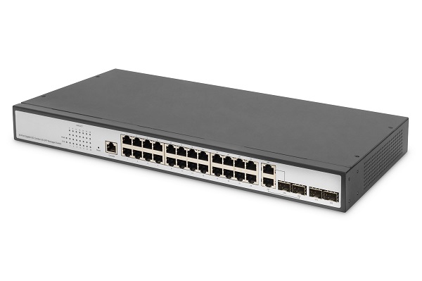 DIGITUS 24portový řízený gigabitový ethernetový přepínač L2 + 2 combo a 2 SFP uplink porty DN-80221-3