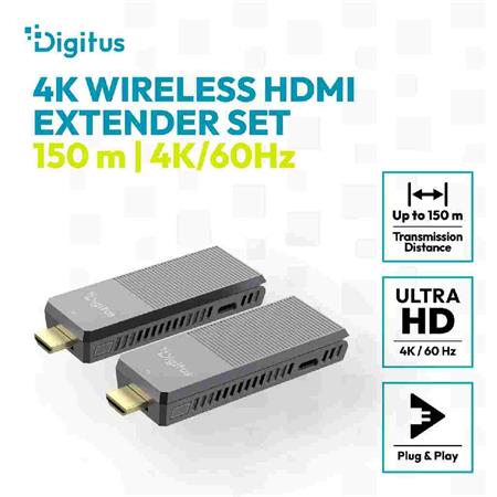 DIGITUS 4K/60Hz Wireless HDMI Extender Set, 150m, grey DS-55359