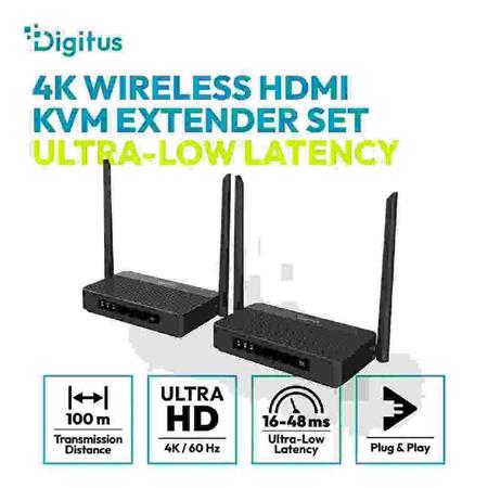 DIGITUS 4K/60Hz Wireless HDMI KVM Extender Set, 100m, black DS-55360