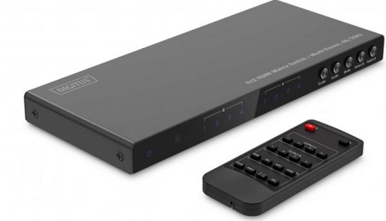 DIGITUS 4x2 HDMI Matrix / Multi-Viewer, 4K/30Hz SPDIF, Stereo, RS232 DS-55345